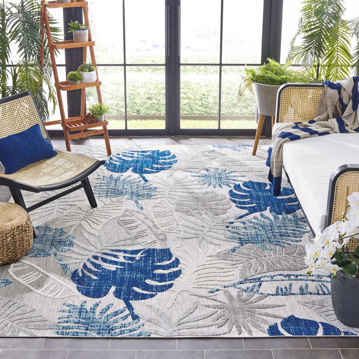 SAFAVIEH Outdoor CBN831F Cabana Collection Grey / Blue Rug Image 1