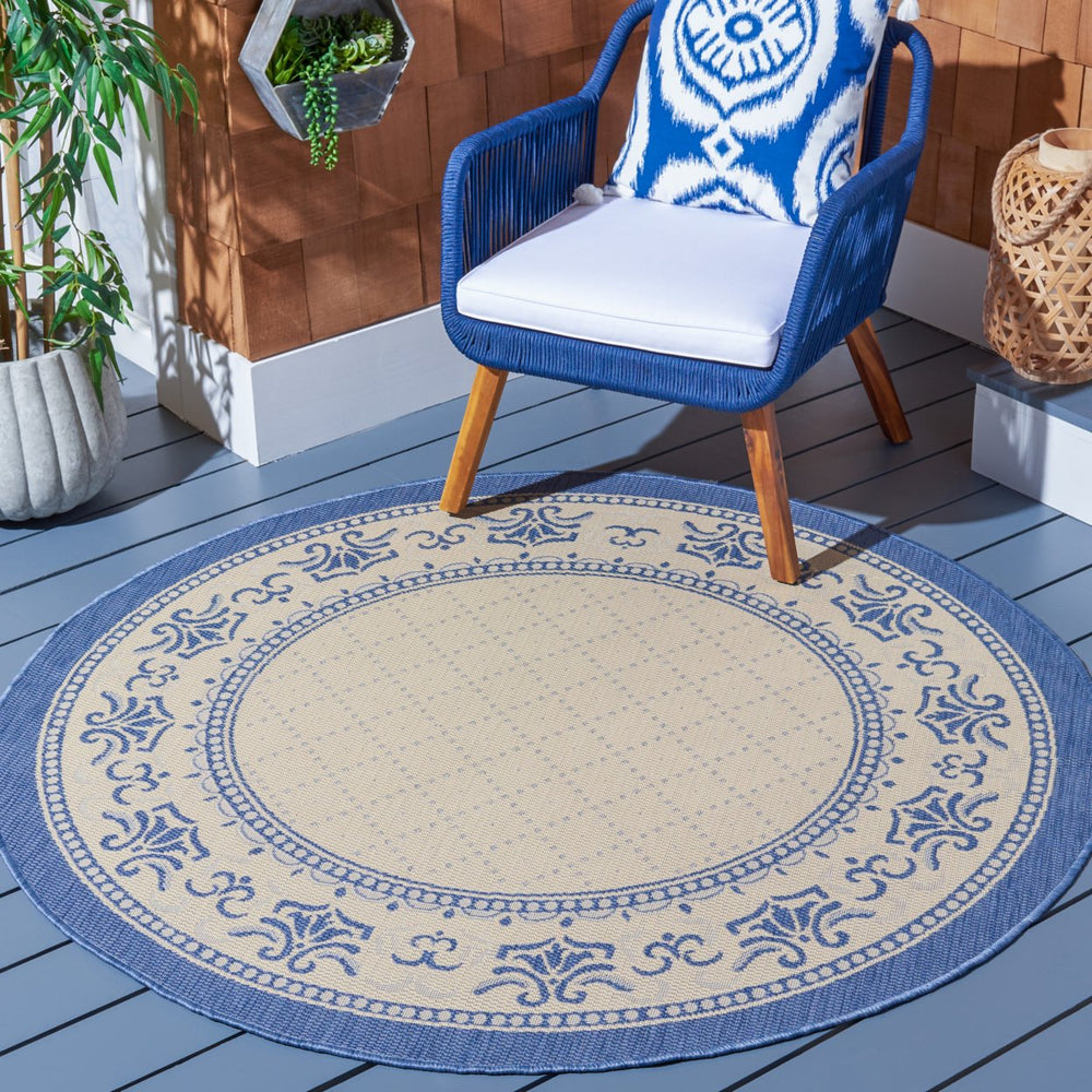 SAFAVIEH Outdoor CY0901-3101 Courtyard Natural / Blue Rug Image 2