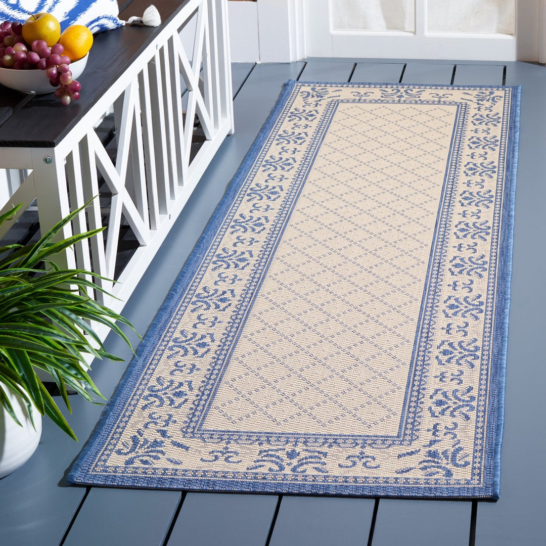 SAFAVIEH Outdoor CY0901-3101 Courtyard Natural / Blue Rug Image 3