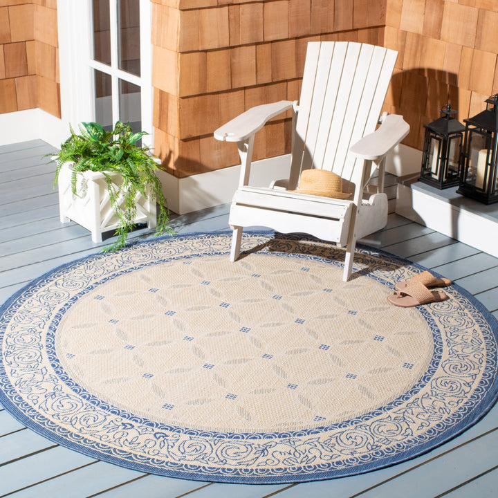 SAFAVIEH Outdoor CY1502-3101 Courtyard Natural / Blue Rug Image 2