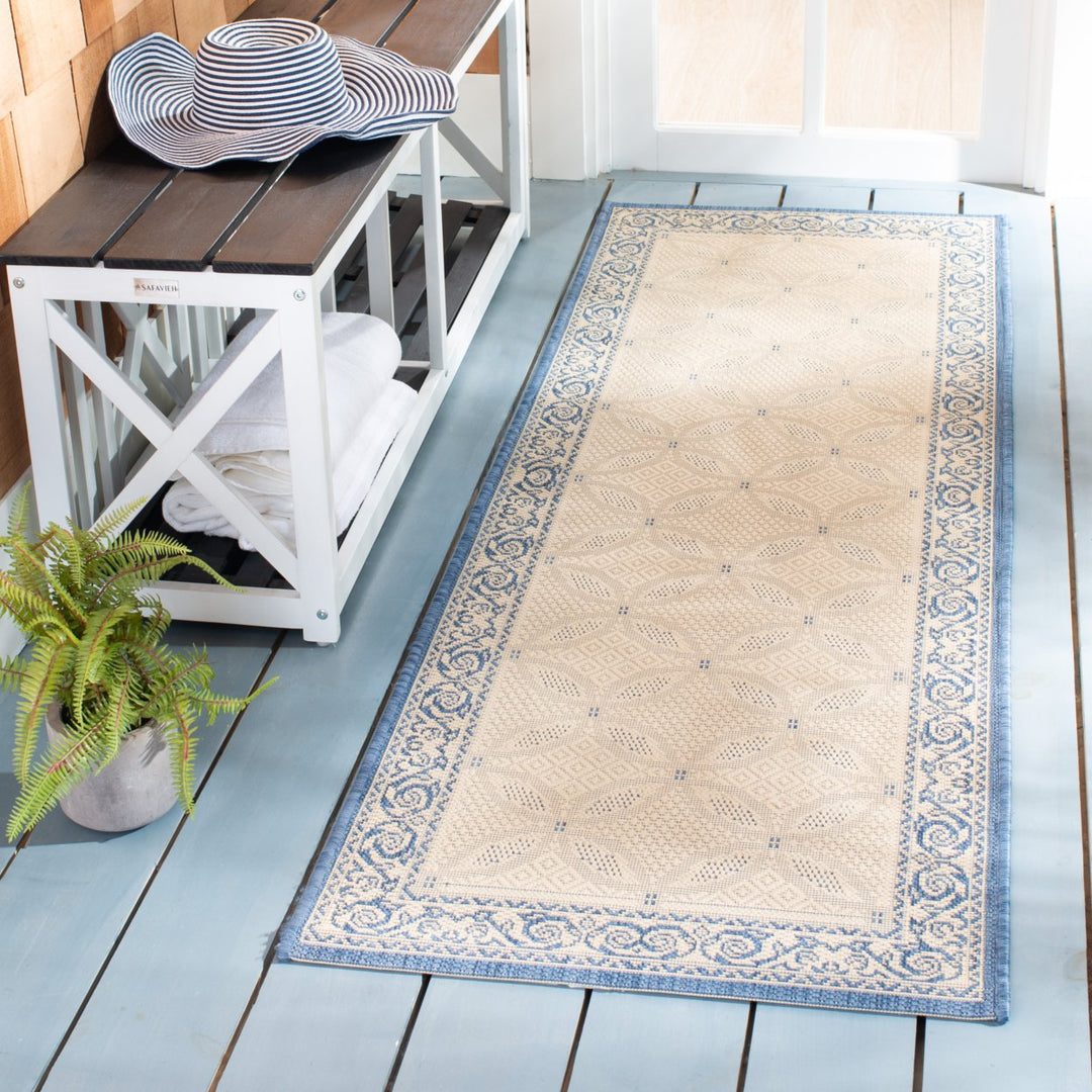 SAFAVIEH Outdoor CY1502-3101 Courtyard Natural / Blue Rug Image 3