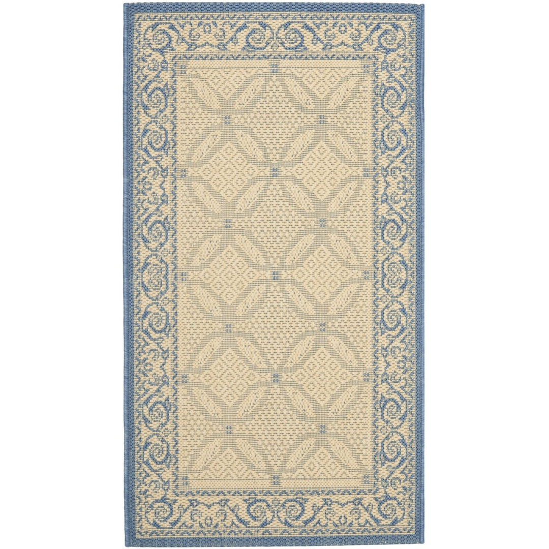 SAFAVIEH Outdoor CY1502-3101 Courtyard Natural / Blue Rug Image 1