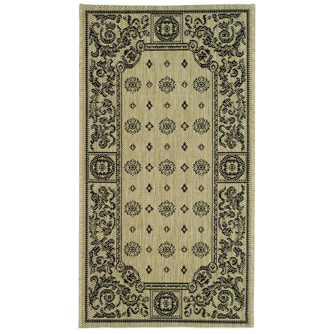 SAFAVIEH Indoor Outdoor CY1356-3901 Courtyard Sand / Black Rug Image 8