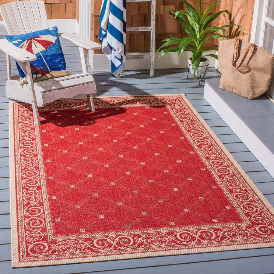 SAFAVIEH Outdoor CY1502-3707 Courtyard Red / Natural Rug Image 1