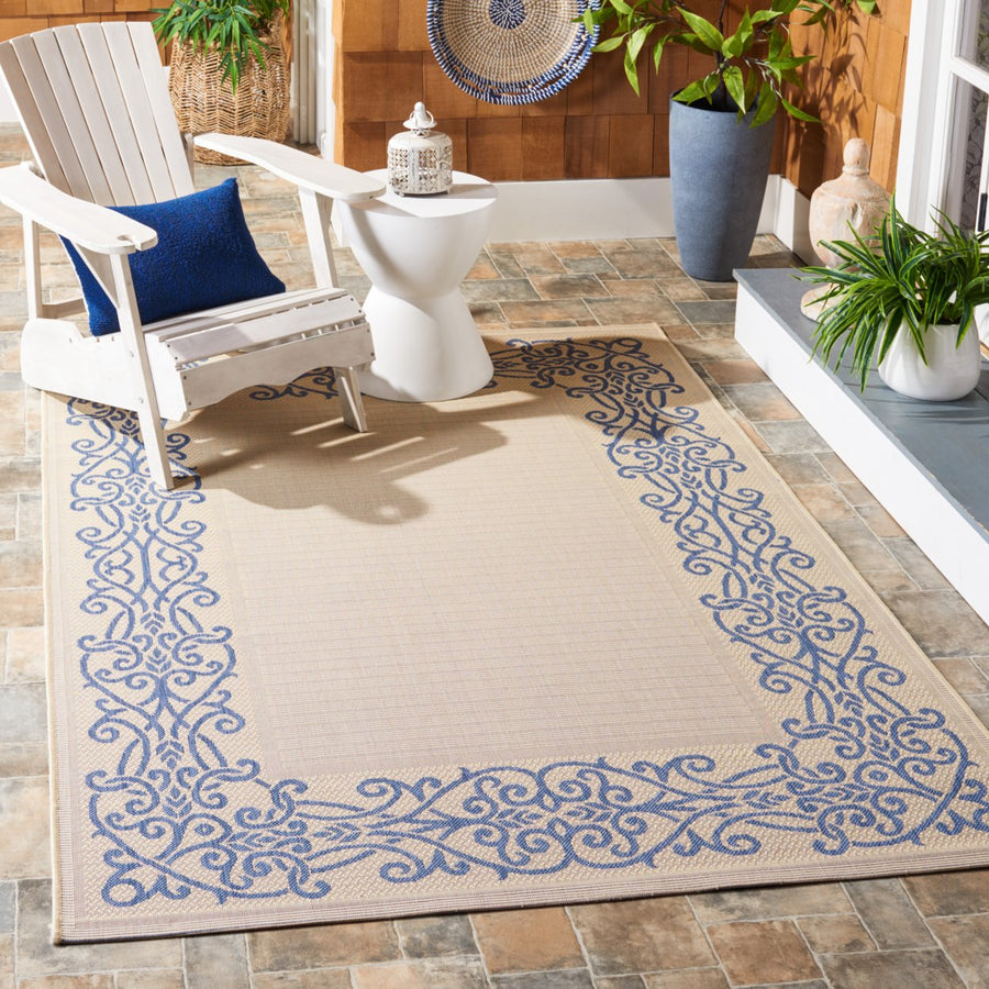 SAFAVIEH Outdoor CY1588-3101 Courtyard Natural / Blue Rug Image 1