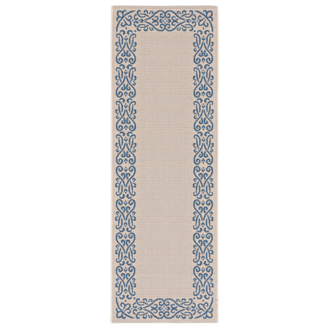 SAFAVIEH Outdoor CY1588-3101 Courtyard Natural / Blue Rug Image 3