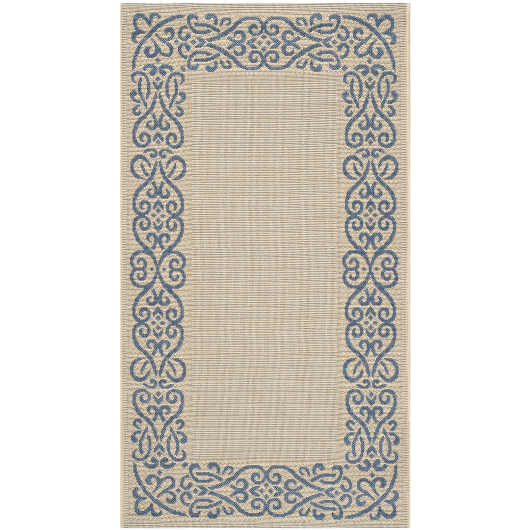SAFAVIEH Outdoor CY1588-3101 Courtyard Natural / Blue Rug Image 4