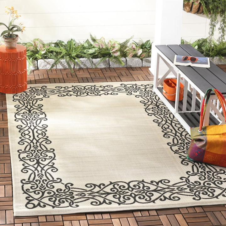 SAFAVIEH Indoor Outdoor CY1588-3901 Courtyard Sand / Black Rug Image 1