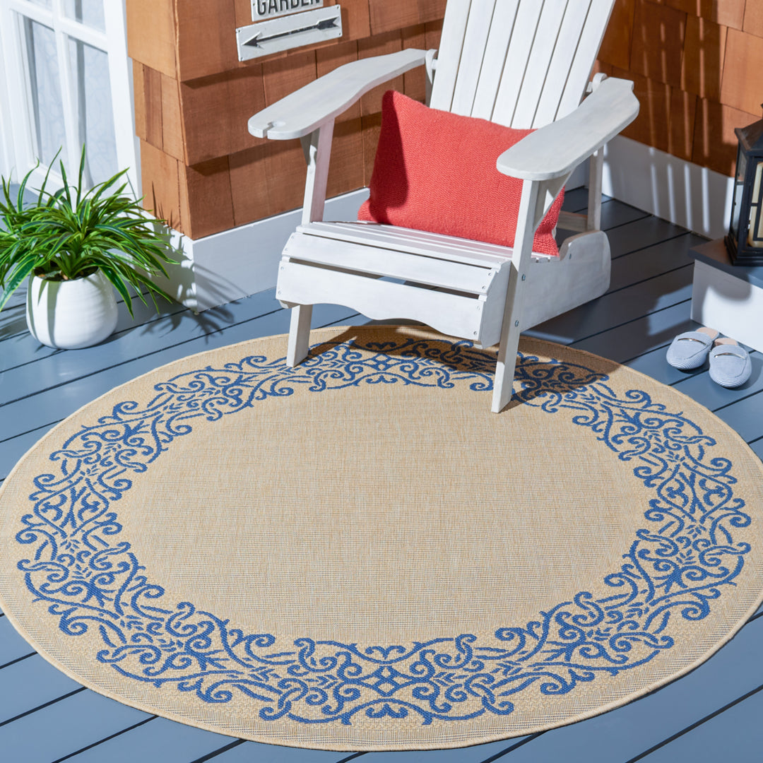 SAFAVIEH Outdoor CY1588-3101 Courtyard Natural / Blue Rug Image 11
