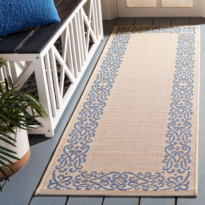 SAFAVIEH Outdoor CY1588-3101 Courtyard Natural / Blue Rug Image 12