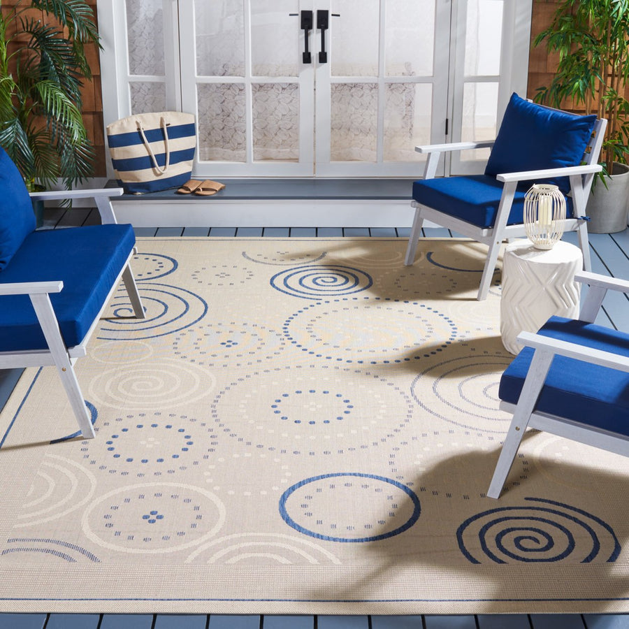 SAFAVIEH Outdoor CY1906-3101 Courtyard Natural / Blue Rug Image 1