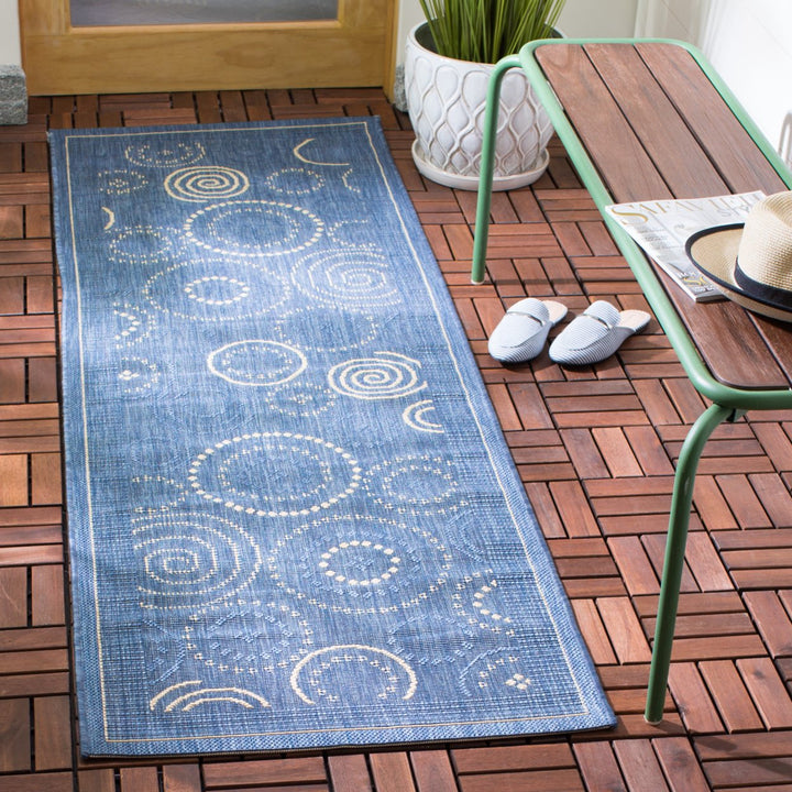 SAFAVIEH Outdoor CY1906-3103 Courtyard Blue / Natural Rug Image 3