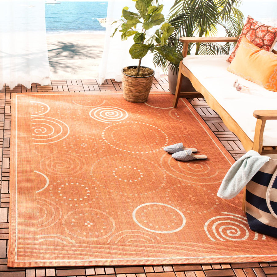 SAFAVIEH Outdoor CY1906-3202 Courtyard Terracotta / Natural Rug Image 1