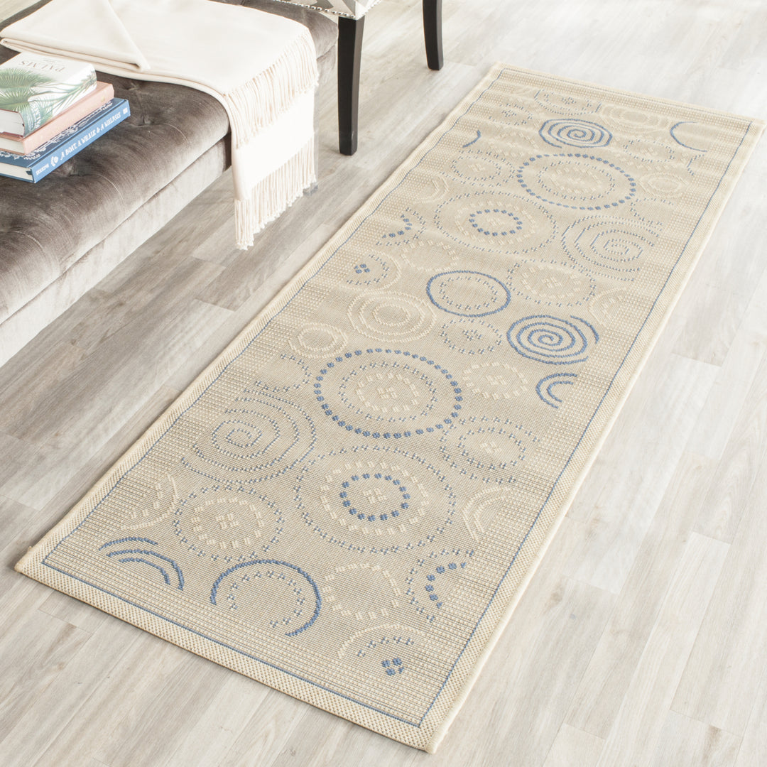 SAFAVIEH Outdoor CY1906-3101 Courtyard Natural / Blue Rug Image 11