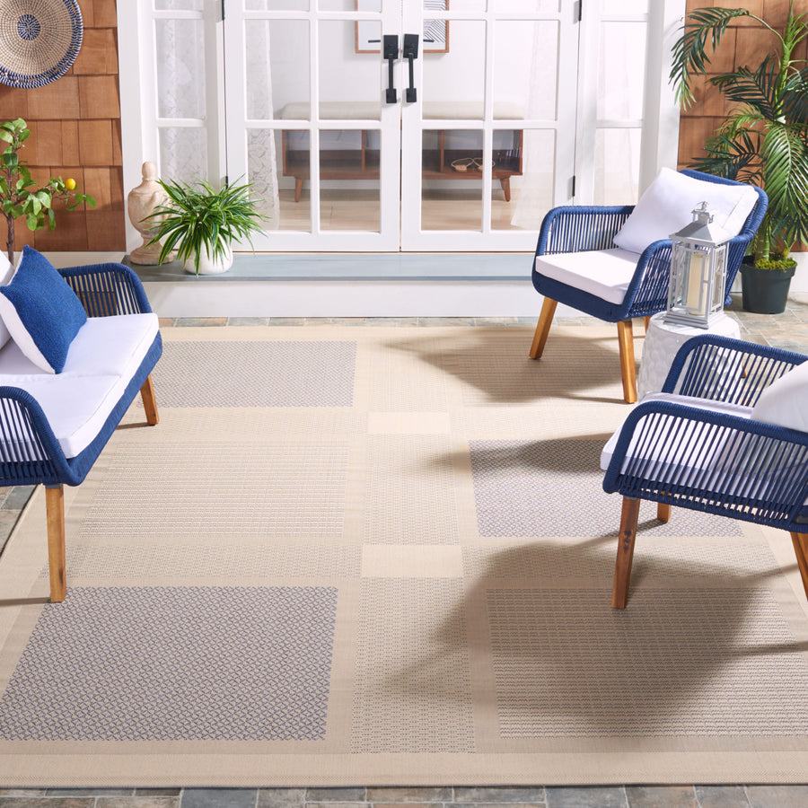 SAFAVIEH Outdoor CY1928-3101 Courtyard Natural / Blue Rug Image 1