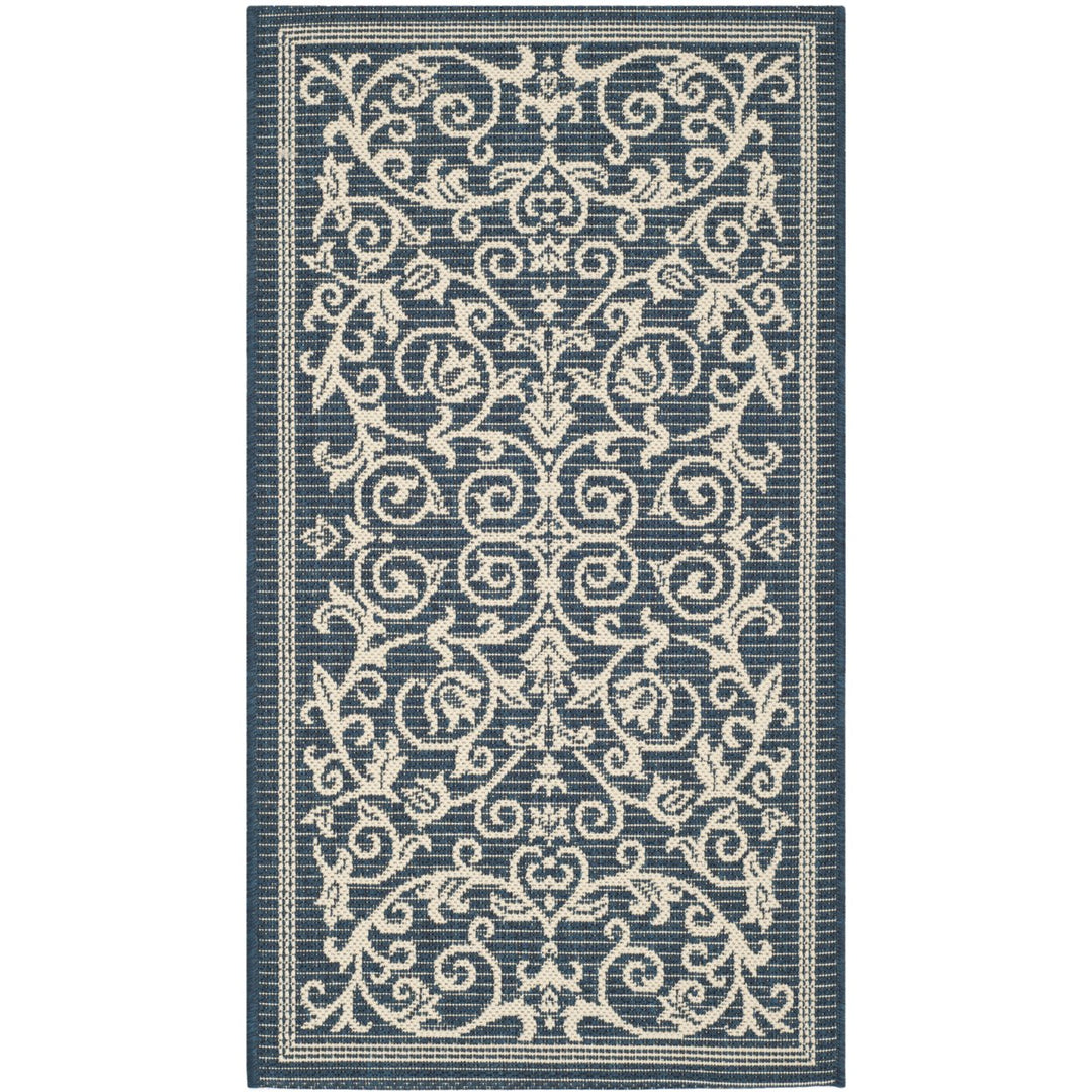 SAFAVIEH Indoor Outdoor CY2098-268 Courtyard Navy / Beige Rug Image 1