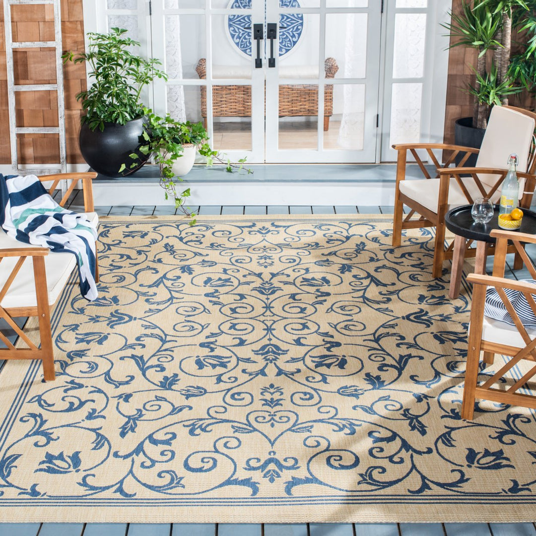 SAFAVIEH Outdoor CY2098-3101 Courtyard Natural / Blue Rug Image 1