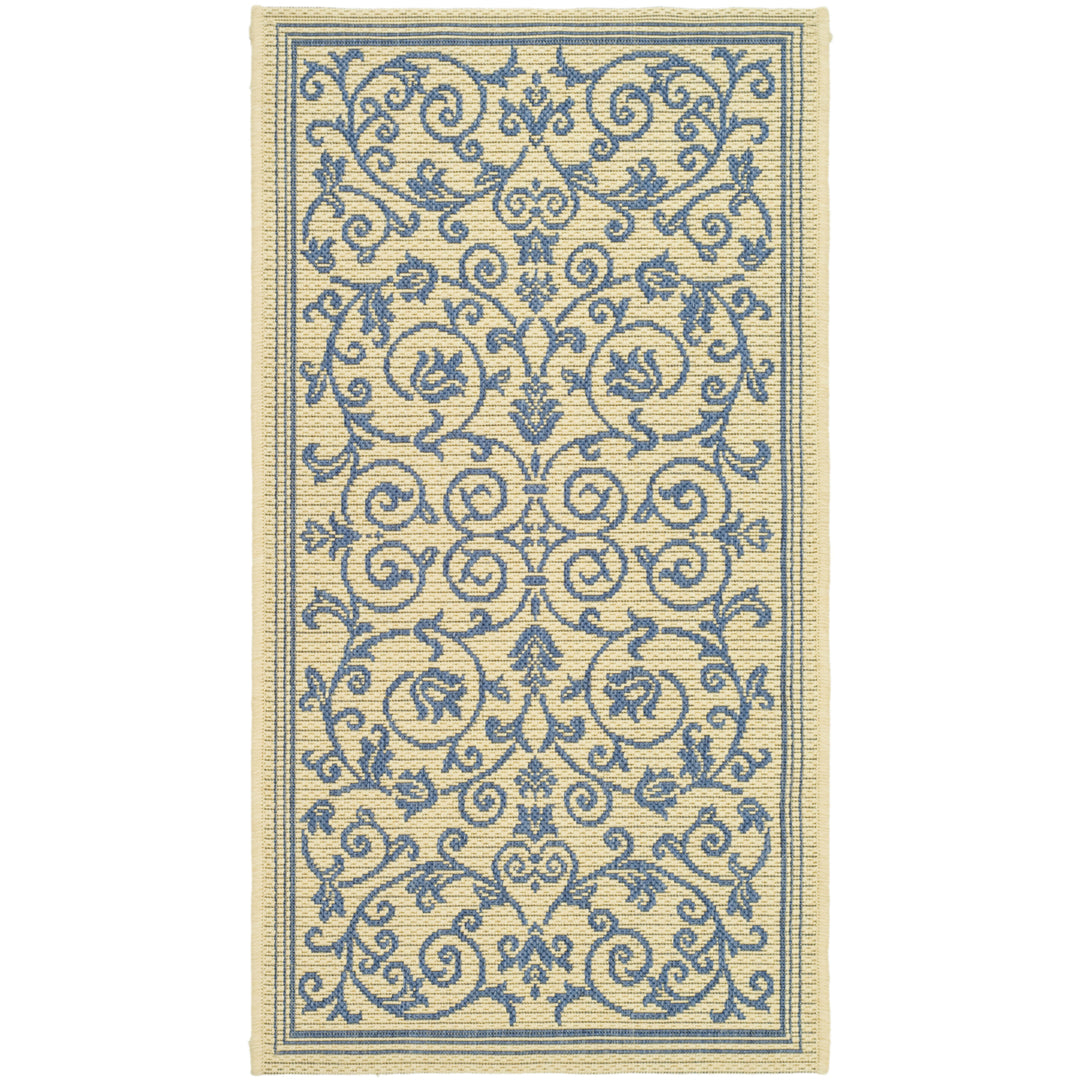 SAFAVIEH Outdoor CY2098-3101 Courtyard Natural / Blue Rug Image 2