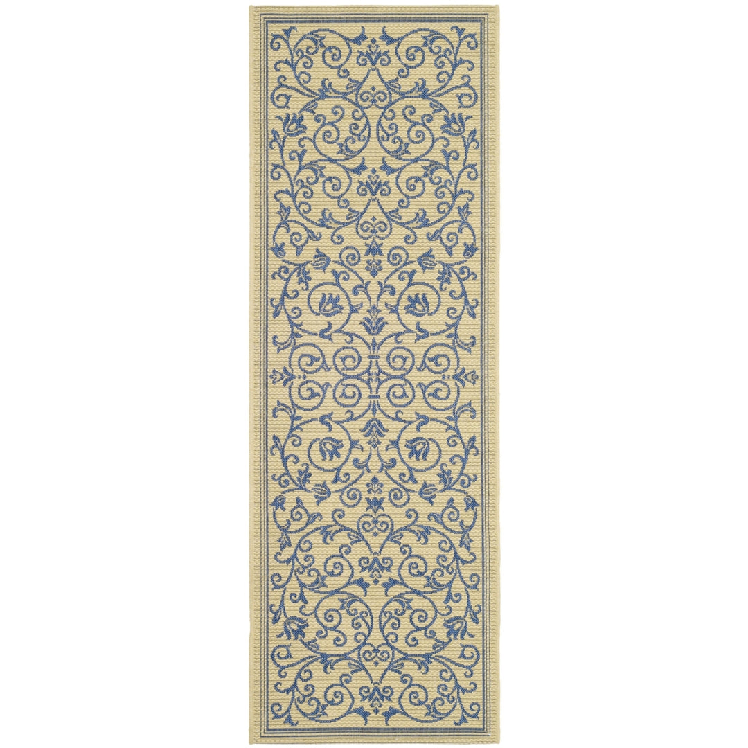 SAFAVIEH Outdoor CY2098-3101 Courtyard Natural / Blue Rug Image 3