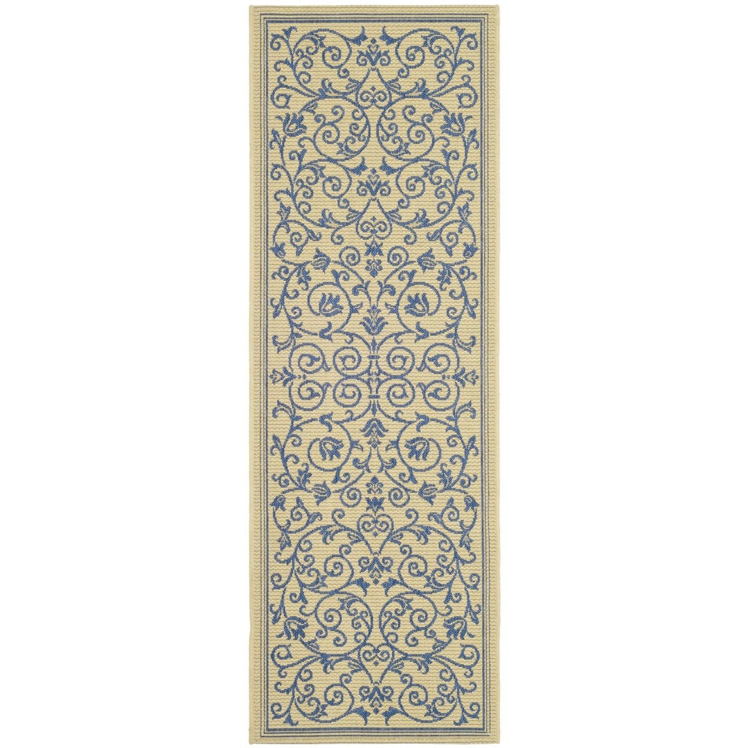 SAFAVIEH Outdoor CY2098-3101 Courtyard Natural / Blue Rug Image 1