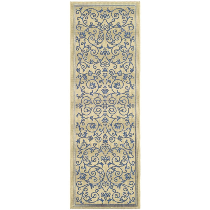 SAFAVIEH Outdoor CY2098-3101 Courtyard Natural / Blue Rug Image 1