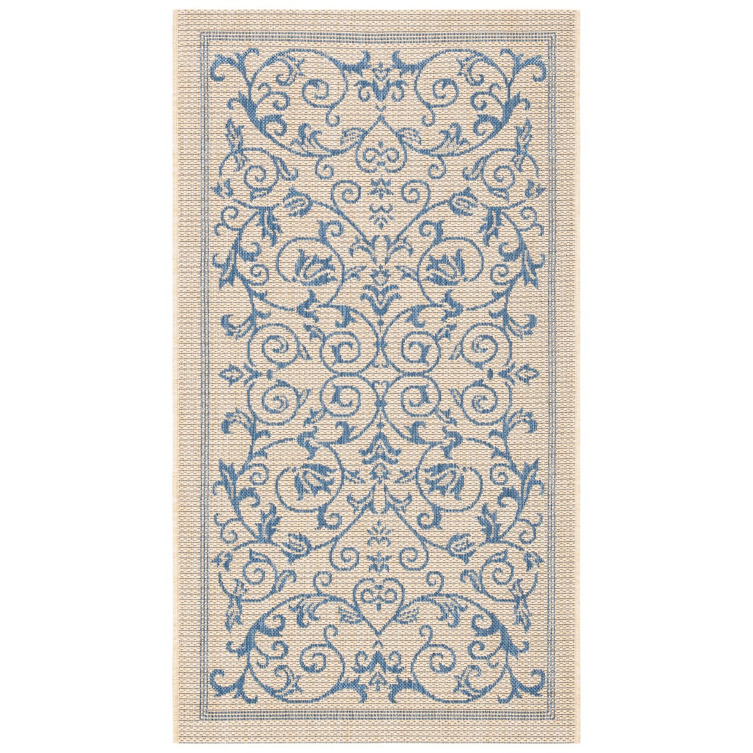 SAFAVIEH Outdoor CY2098-3101 Courtyard Natural / Blue Rug Image 1