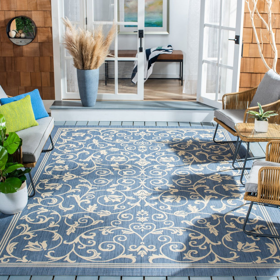 SAFAVIEH Outdoor CY2098-3103 Courtyard Blue / Natural Rug Image 1
