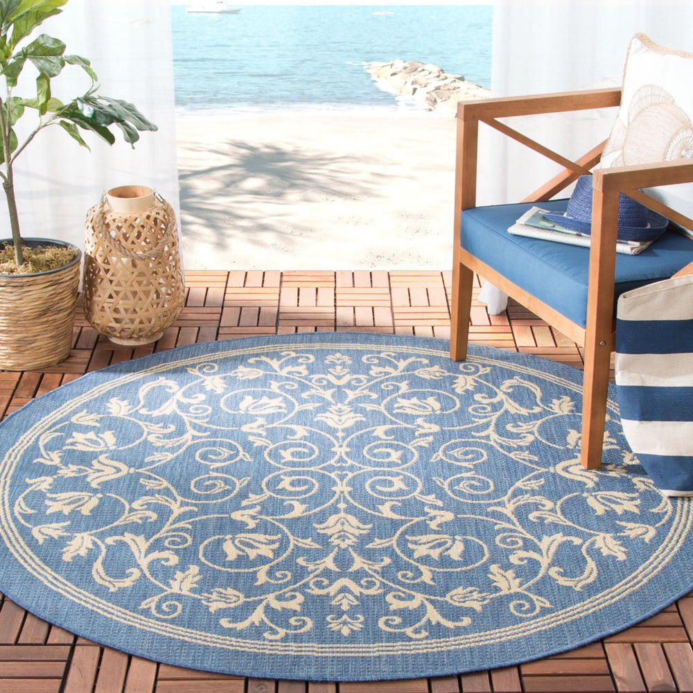 SAFAVIEH Outdoor CY2098-3103 Courtyard Blue / Natural Rug Image 2