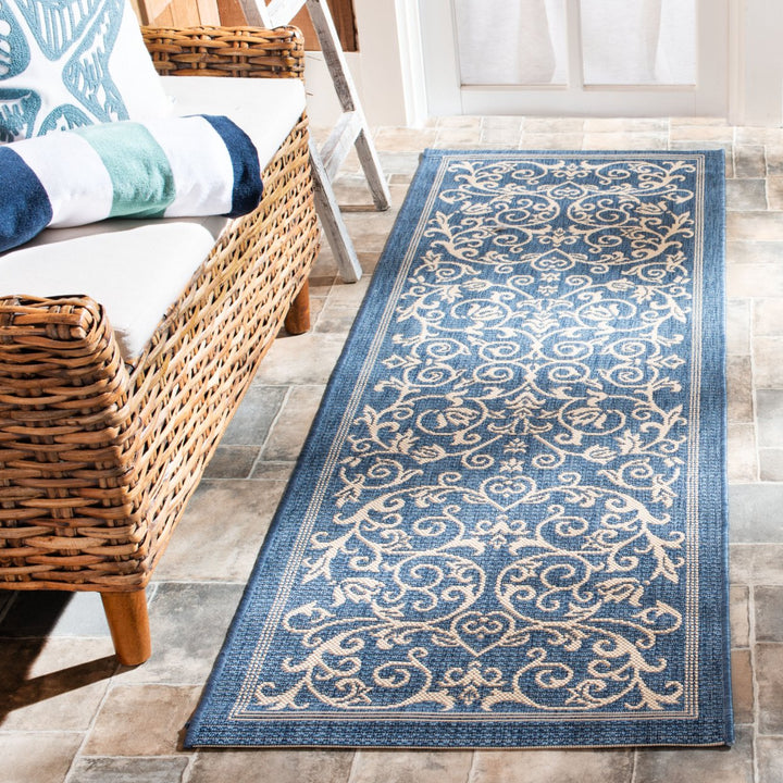 SAFAVIEH Outdoor CY2098-3103 Courtyard Blue / Natural Rug Image 3