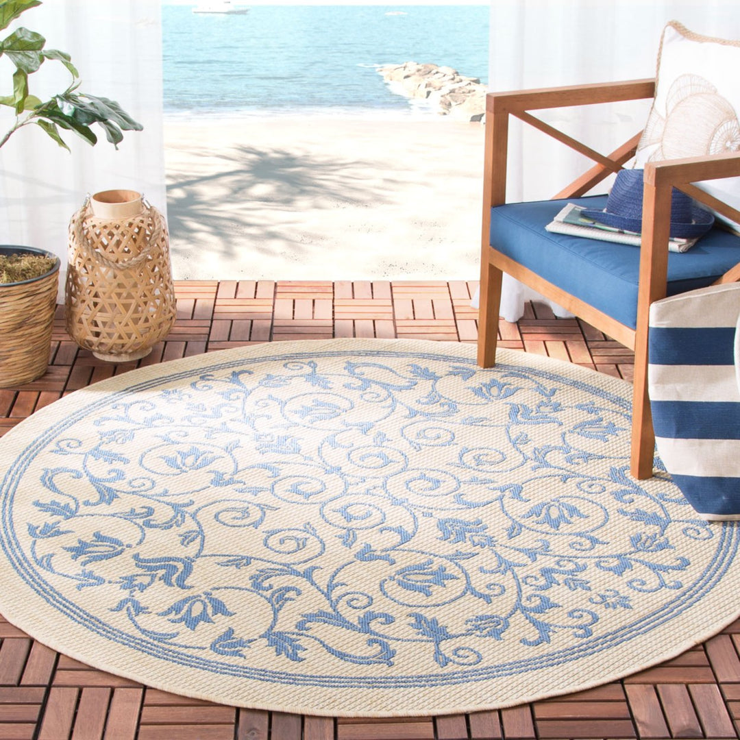 SAFAVIEH Outdoor CY2098-3101 Courtyard Natural / Blue Rug Image 10