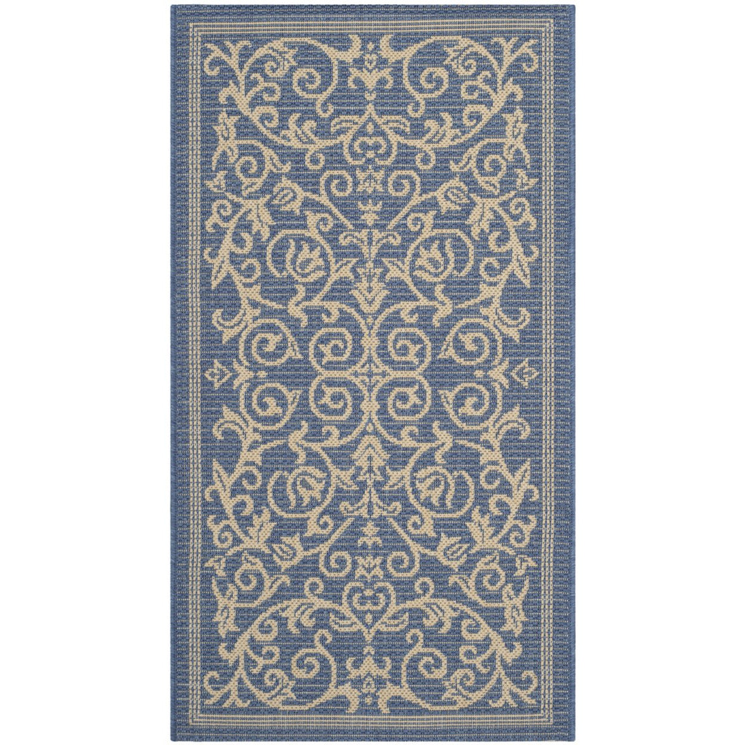 SAFAVIEH Outdoor CY2098-3103 Courtyard Blue / Natural Rug Image 1