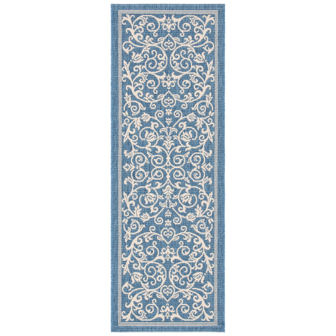 SAFAVIEH Outdoor CY2098-3103 Courtyard Blue / Natural Rug Image 1