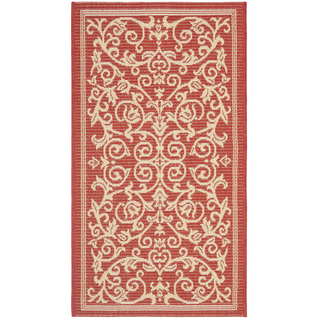 SAFAVIEH Outdoor CY2098-3707 Courtyard Red / Natural Rug Image 1