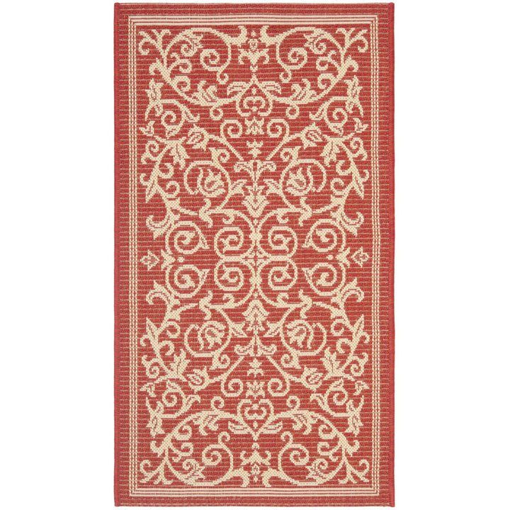 SAFAVIEH Outdoor CY2098-3707 Courtyard Red / Natural Rug Image 1
