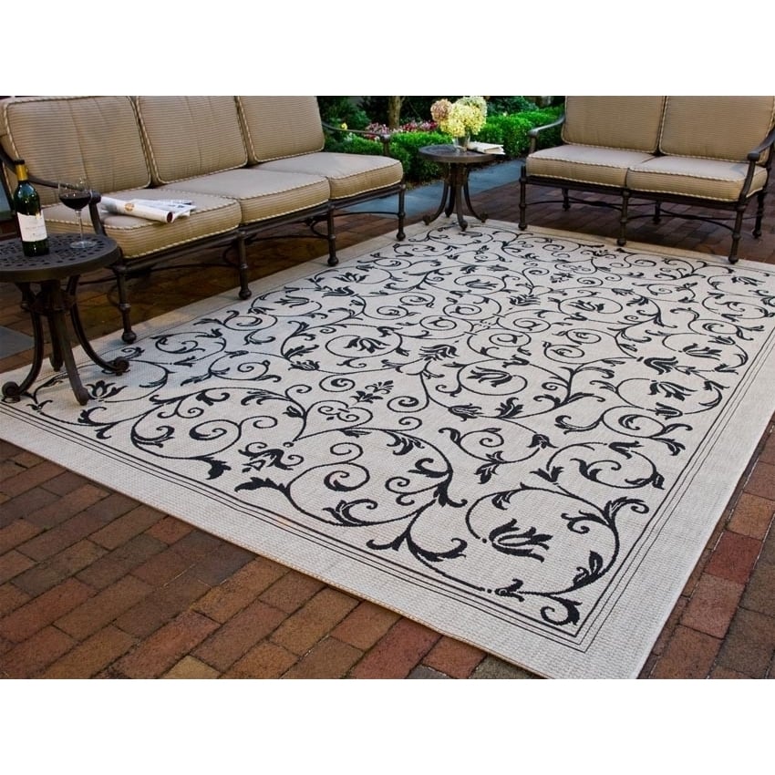 SAFAVIEH Indoor Outdoor CY2098-3901 Courtyard Sand / Black Rug Image 1