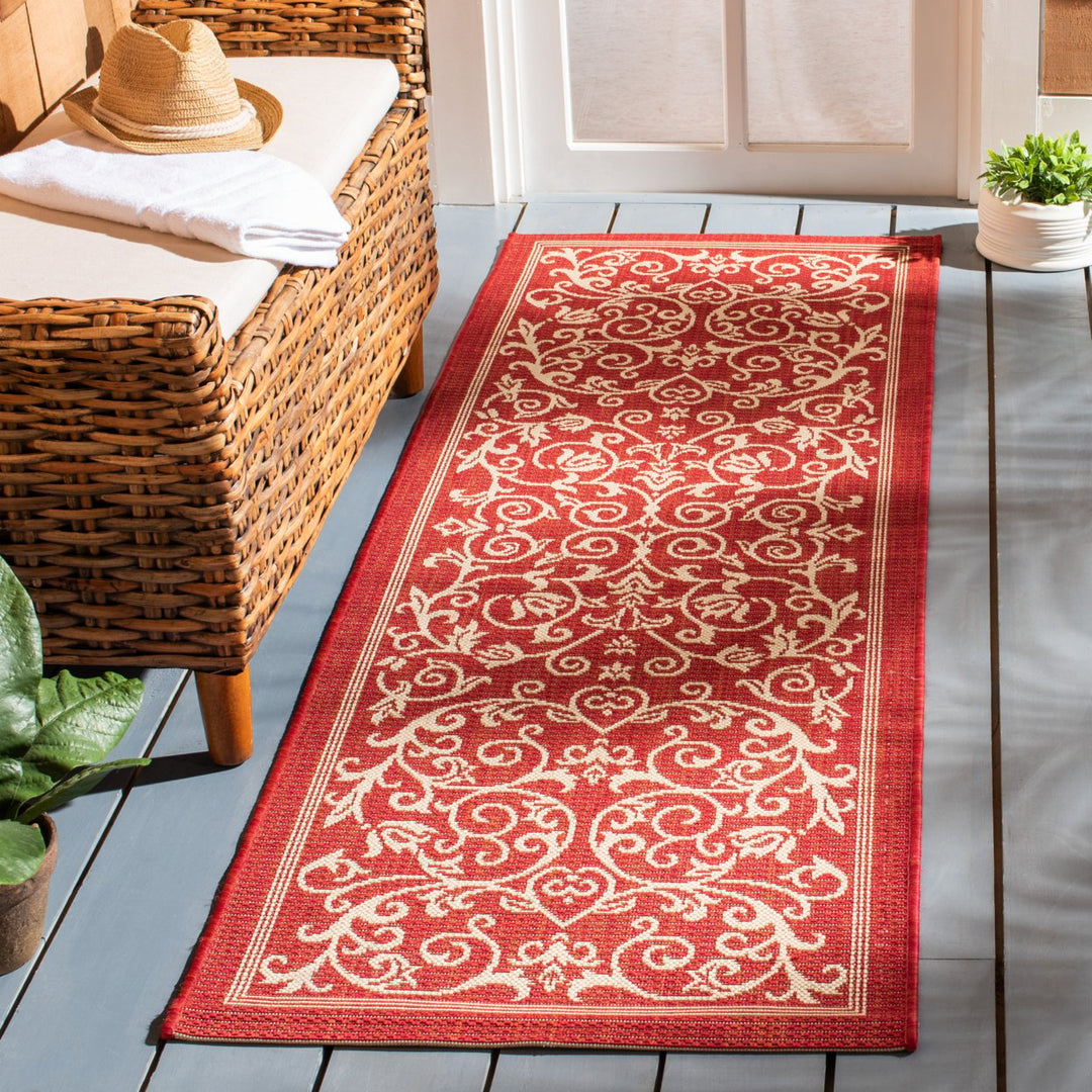 SAFAVIEH Outdoor CY2098-3707 Courtyard Red / Natural Rug Image 11