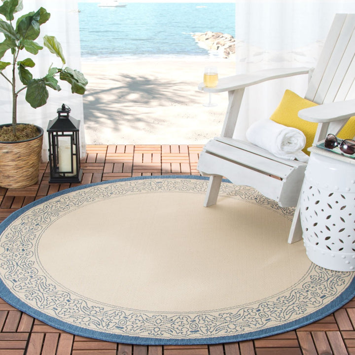 SAFAVIEH Outdoor CY2099-3101 Courtyard Natural / Blue Rug Image 11