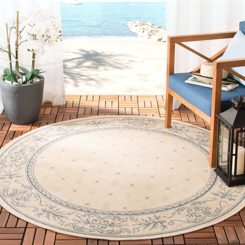 SAFAVIEH Outdoor CY2326-3101 Courtyard Natural / Blue Rug Image 2