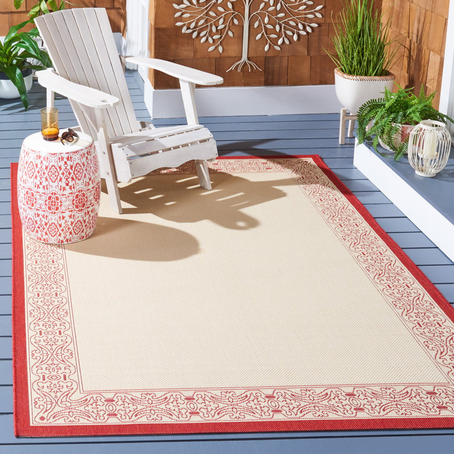 SAFAVIEH Outdoor CY2099-3701 Courtyard Natural / Red Rug Image 1