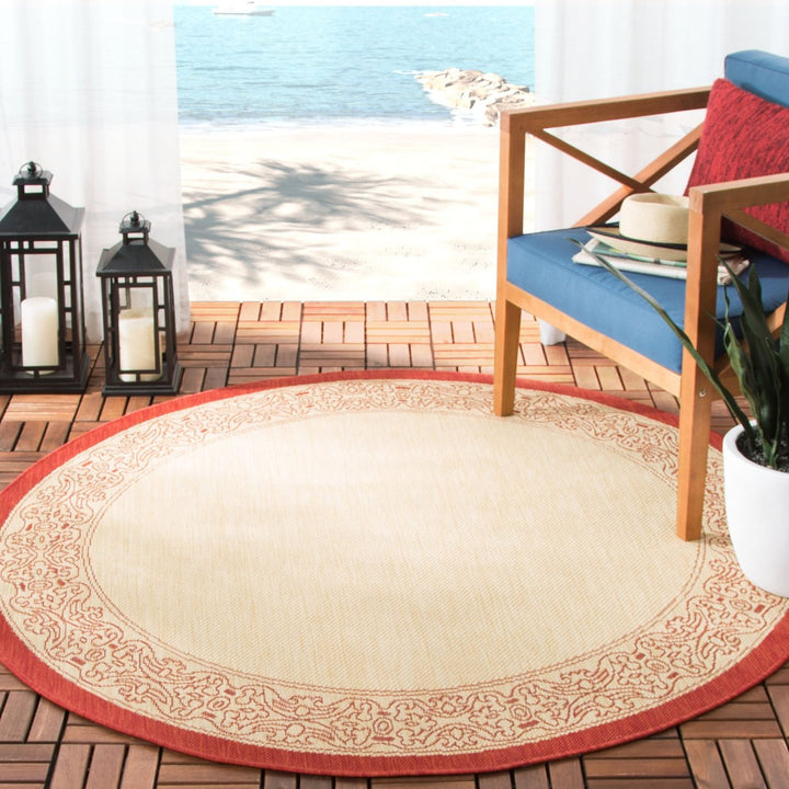 SAFAVIEH Outdoor CY2099-3701 Courtyard Natural / Red Rug Image 10