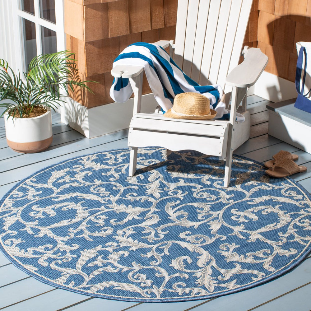 SAFAVIEH Outdoor CY2653-3103 Courtyard Blue / Natural Rug Image 2