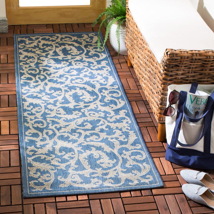 SAFAVIEH Outdoor CY2653-3103 Courtyard Blue / Natural Rug Image 3