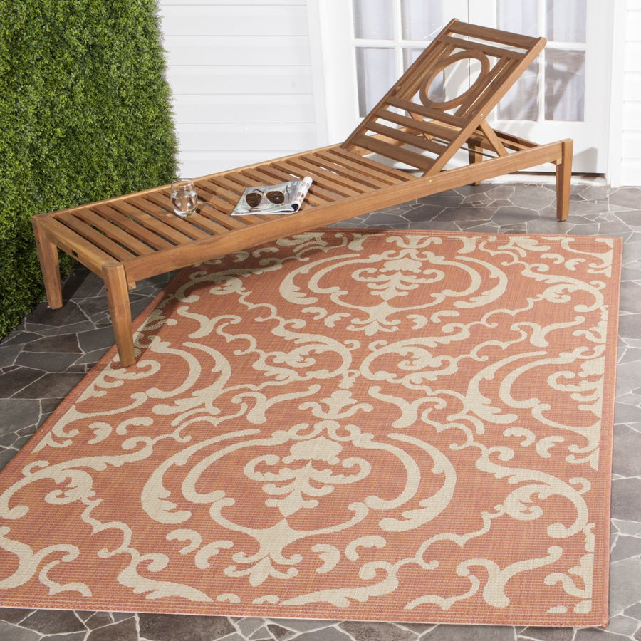 SAFAVIEH Outdoor CY2663-3202 Courtyard Terracotta / Natural Rug Image 1
