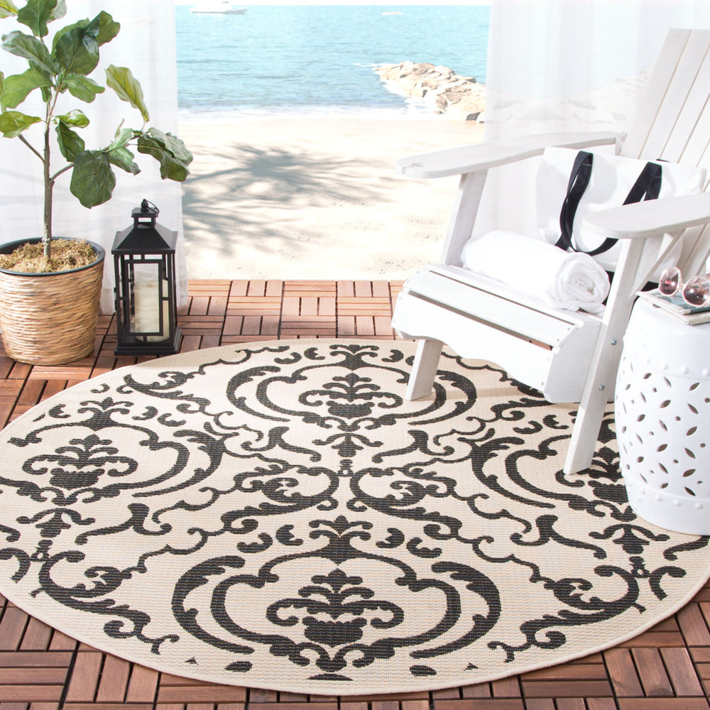 SAFAVIEH Indoor Outdoor CY2663-3901 Courtyard Sand / Black Rug Image 2