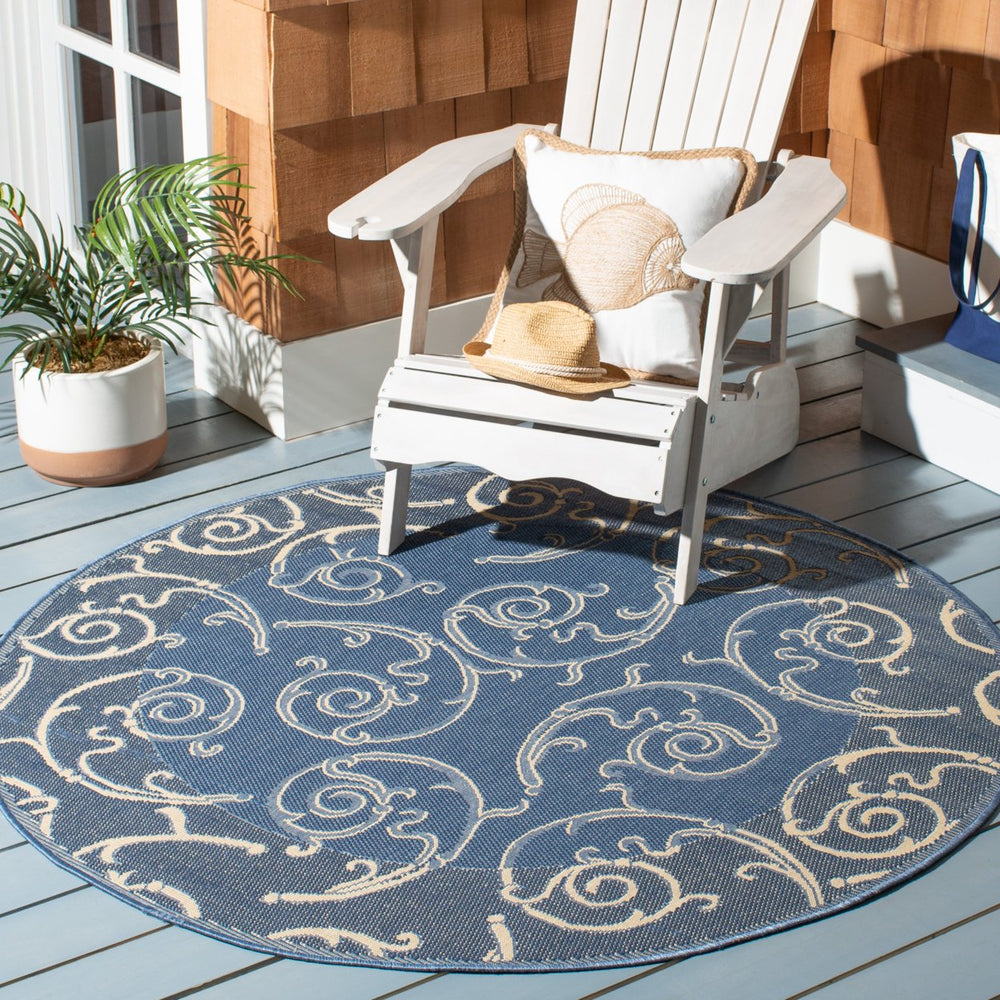 SAFAVIEH Outdoor CY2665-3103 Courtyard Blue / Natural Rug Image 2