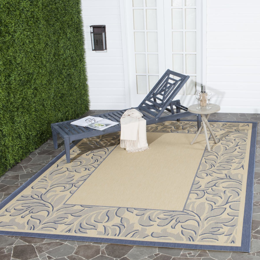 SAFAVIEH Outdoor CY2666-3101 Courtyard Natural / Blue Rug Image 1