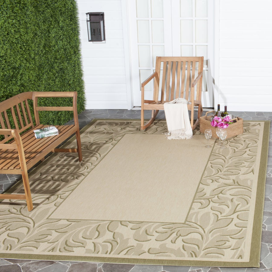 SAFAVIEH Outdoor CY2666-1E01 Courtyard Natural / Olive Rug Image 1