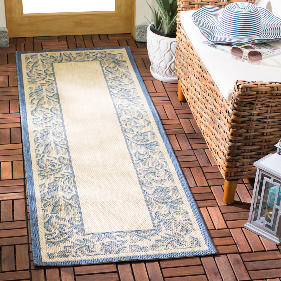 SAFAVIEH Outdoor CY2666-3101 Courtyard Natural / Blue Rug Image 11