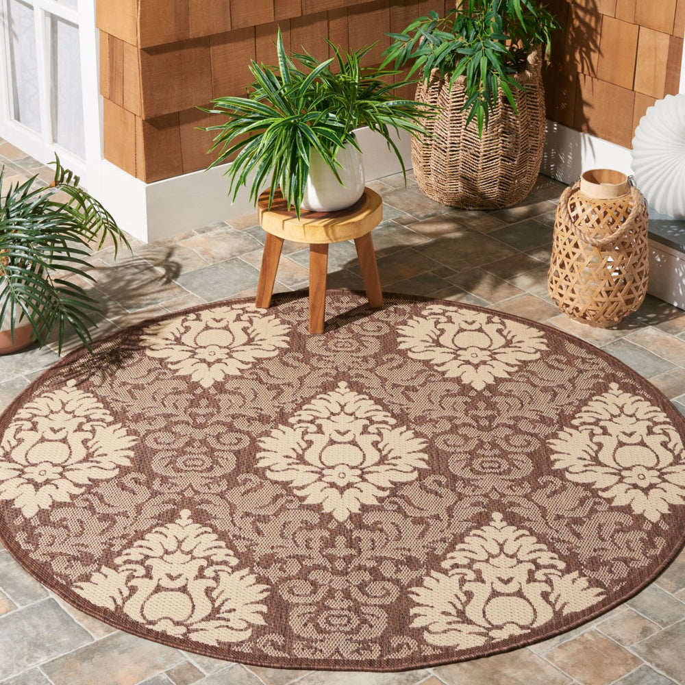SAFAVIEH Outdoor CY2714-3409 Courtyard Chocolate / Natural Rug Image 2