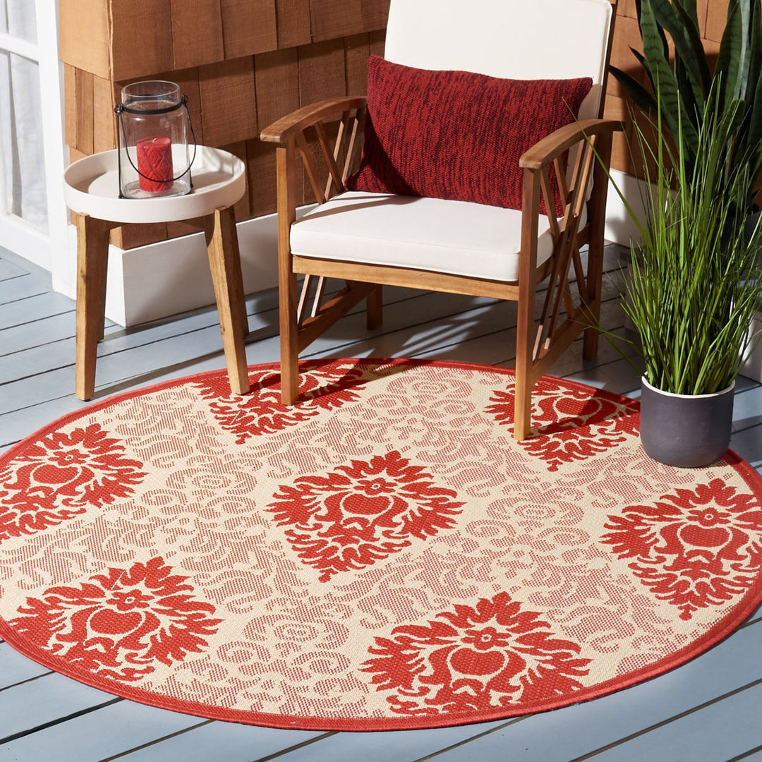 SAFAVIEH Outdoor CY2714-3701 Courtyard Natural / Red Rug Image 10